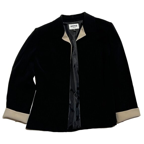 3 Piece Kasper Petite Women Black and Beige Blazer, Inner Vest and Pants sz 10P - Picture 2 of 8
